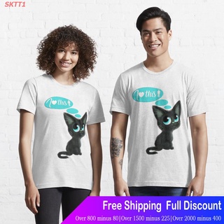 ผ้าฝ้ายแท้เสื้อยืดลำลอง sweet black cat, t shirt design Essential T-Shirt Short sleeve T-shirtsS-4XL