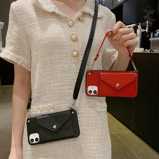 เคสไอโฟน เคสโทรศัพท์มือถือ พร้อมสายคล้องคอ และช่องใส่บัตร เคสป้องกัน สําหรับ iphone 12 pro max 11 pro max 13 pro max 13 mini x xr xs max 7plus 8plus SE2 14 pro max case