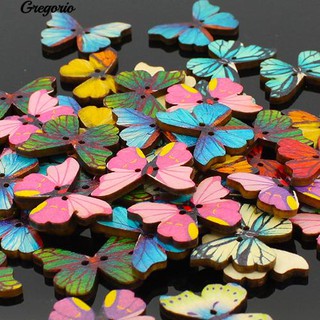 Gregorio 50pcs 2Holes สีผสม Butterfly ปุ่มไม้เย็บกระดาษทิชชู DIY