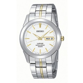 SEIKO นาฬิกาข้อมือผู้ชาย กระจกซัฟฟราย สีเงิน/สีทอง สายสแตนเลส 2 กษัตริย์ รุ่น SGG719P1