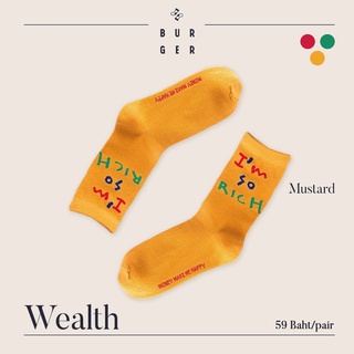 Wealth &lt;Mustard&gt; ถุงเท้าแฟชั่น สายคิ้วท์ สายสตรีท ถุงเท้าครึ่งแข้ง ราคาถูก คุณภาพดี