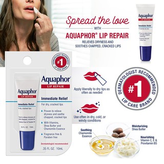 USA ลิปบาล์ม ฟื้นฟูริมฝีปากให้มีสุขภาพดี ลิปสติก ลิปมัน Aquaphor Lip Repair Ointment  Long Lasting Moisture