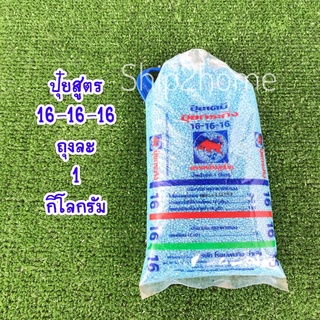 ปุ๋ยเคมีสูตร​ 16-16-16 ตรากระทิงลูกโลก บำรุงต้น ดอก ผล บรรจุ 1กิโลกรัม