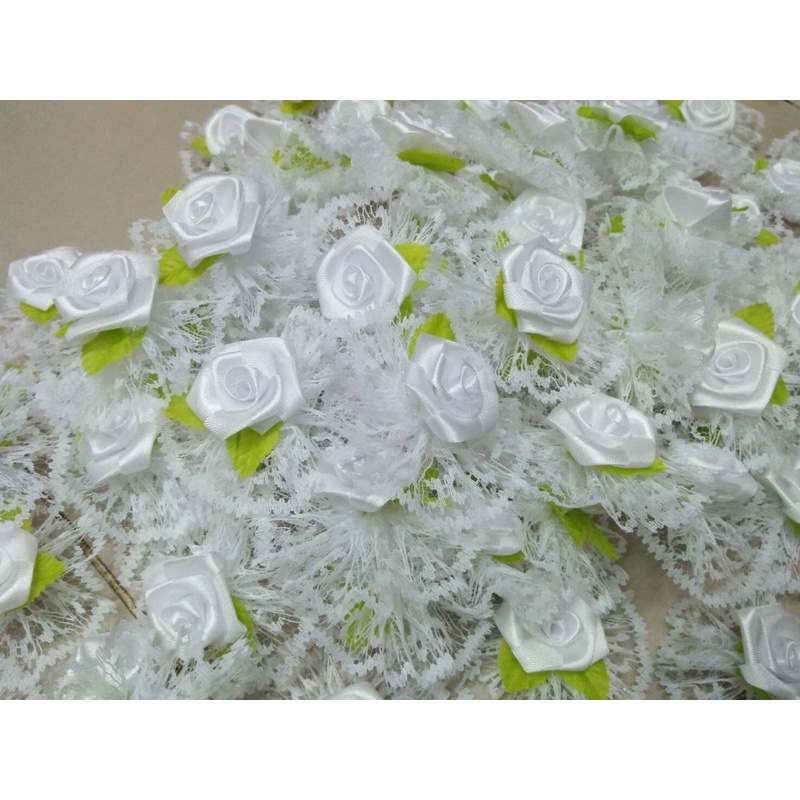 ดอกกุหลาบริบบิ้น ดอกกุหลาบผ้าซาติน กุหลาบเส้น ลูกไม้กุหลาบเส้น ลูกไม้ตกแต่งเสื้อผ้า  กุหลาบDIY