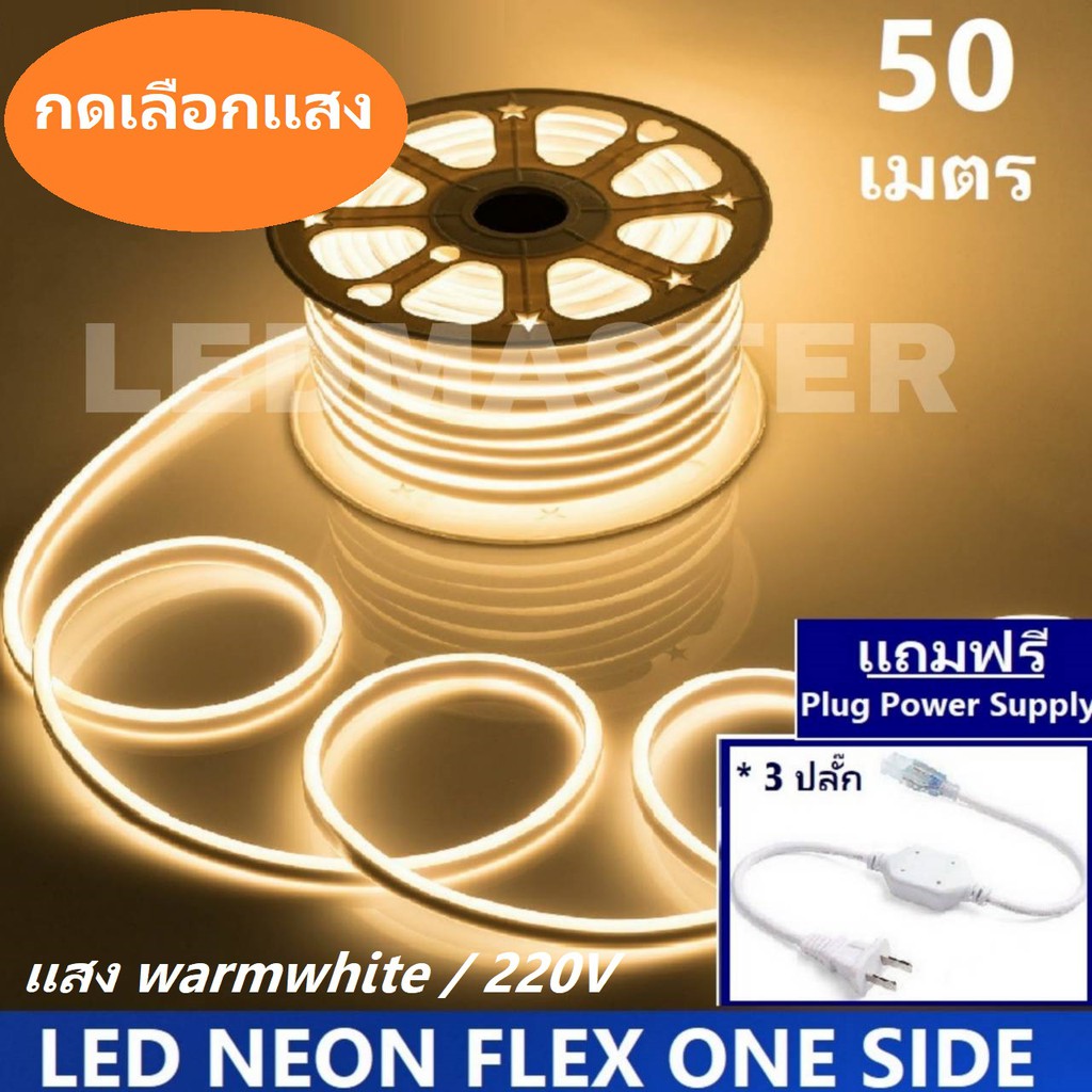 ราคาส่ง ไฟเส้น led นีออนเฟล็กซ์ ม้วน 100 เมตร/50 เมตร 220V ประดับตกเเต่ง ดัด โค้ง งอได้ [ฟรี ปลั๊กหัวจ่าย] Neonflex
