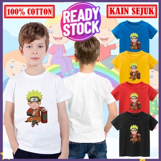 เสื้อเชิ้ต ผ้าฝ้าย 100% พิมพ์ลาย Naruto Kanak Kanak Lelaki Baju Budak Lelaki พรีเมี่ยม สําหรับเด็ก