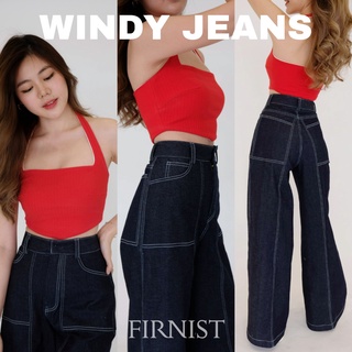 FIRNIST WINDY JEANS กางเกงยีนส์ทรงบาน แต่งด้ายขาว