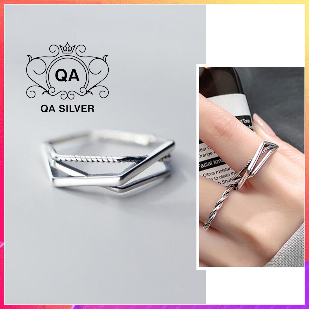 S925 LAYER QA SILVER Ring RI เรขาคณิต crisscross ชั้น 925 SILVER Ring200601