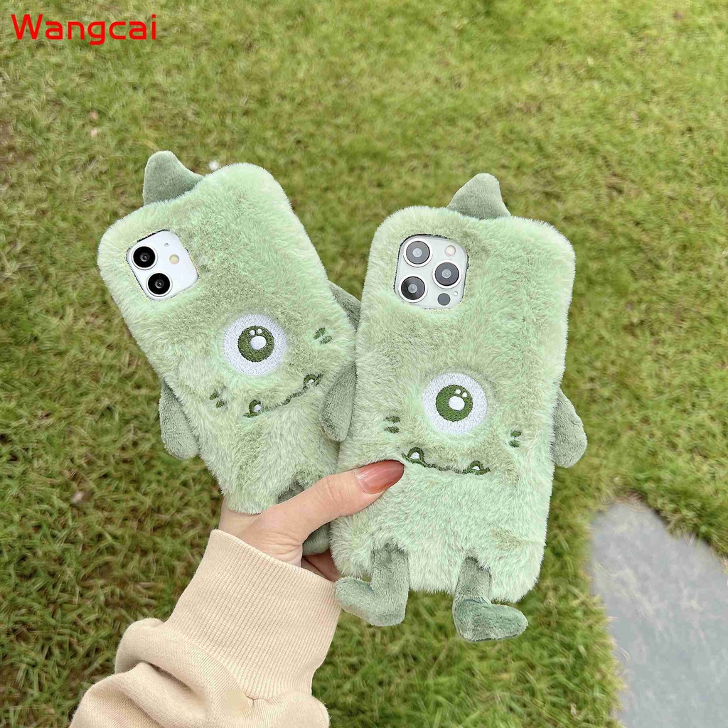 Samsung Galaxy Note 20 Ultra 10 Lite 10+ Plus 9 8 A02 A02s A20s A10s A10 A01 A8 A7 A5 2018 2017 Phone Case Green Big Eye Monster Hairy Plush Winter Warm Cute Cartoon Soft Casing Cases Case Cover
