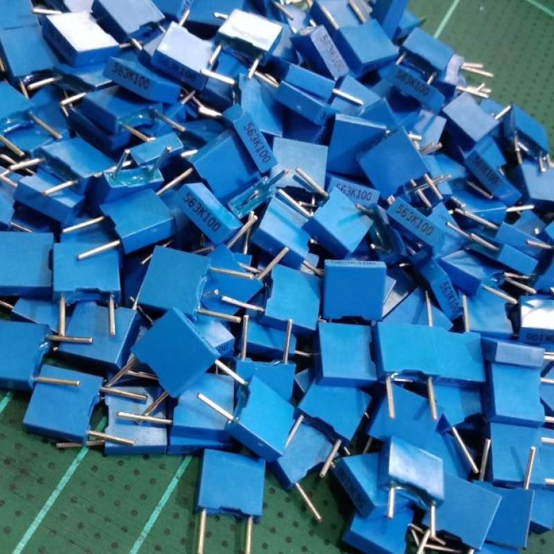 (ใส่โค้ดPEPE333 ลดเพิ่ม 15%)0.056UF 100V(563=56NF) ขาห่าง5 มิล แท้-ใหม่คุณภาพเต็ม ยี่ห้อPIA สีฟ้า /เ