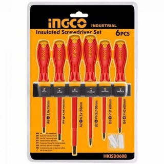 INGCO HKISD0608 ชุดไขควงหุ้มฉนวน ชุดไขควงด้ามกันไฟฟ้าดูด ชุดไขควง 6 ชิ้น 6 PCS Insulated Screwdriver Set รุ่น HKISD0608