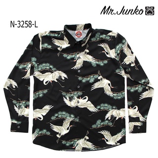 ⚡ส่งฟรี⚡เสื้อเชิ้ตแขนยาว งานต่อลาย Mr-Junko ผ้าซาติน นิ่มใส่สบายไม่ร้อน N-3258-L