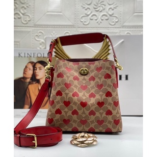 Coach Willow Tan Red Apple Bucket Bag C8389