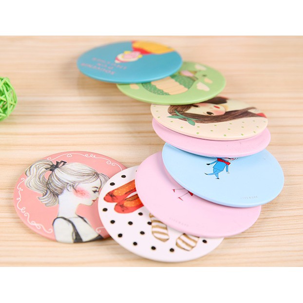 กระจกการ์ตูนเกาหลีน่ารักๆ กระจกแต่งผู้หญิง หน้ากระจกแบบพกพา (คละลาย) - รูปที่ 3