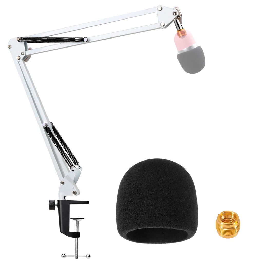 Seiren Mini Mic Stand พร้อม Pop Filter - ขาตั้งไมโครโฟนพร้อมฝาครอบโฟมกระจกเข้ากันได้กับ Razer Seiren Mini Microphone (สีขาว)