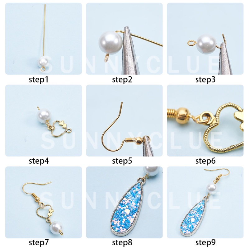 BeeBeecraft 1 Box DIY 8 Pairs Alloy Glitter Pearl Beads Dangle Drop ...