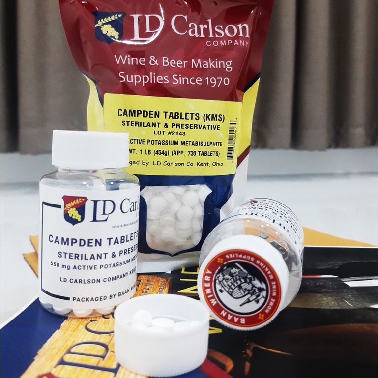 Campden Tablets KMS ฆ่าเชื้อจุลินทรีย์ในไวน์ Potassium Metabisulfite KMS บรรจุ 10 20 30 40 50 เม็ด