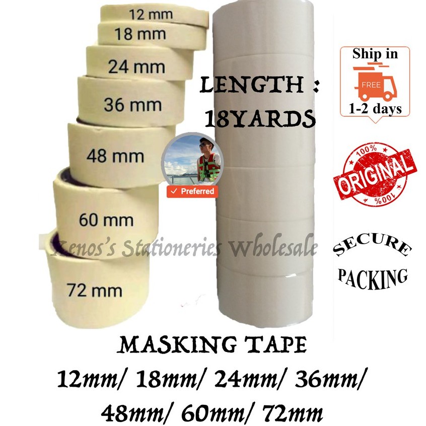 เทปบรรจุหน้ากาก AAA 12 มม./ 18 มม./ 24 มม./ 36 มม./ 48 มม./ 60 มม./ 72 มม. (18 YARDS)