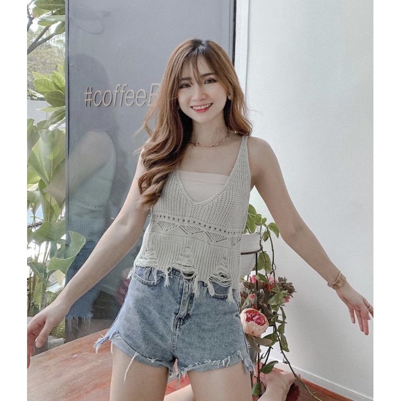 SUGAR top ถักนําเข้าหนา maqueen กระเป๋าชายหาด bali วันหยุดผู้หญิง