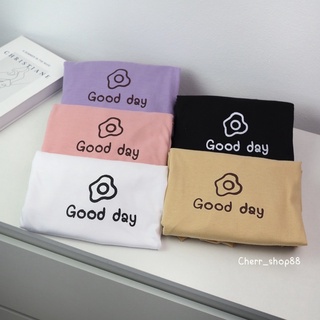 (ขายเฉพาะเสื้อ)เสื้อโอเวอร์ไซส์ ผ้าคอตตอน ลาย ไข่ดาว Good  day