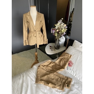 🤎🤎 SHEIN Khaki Military Style Belted Suit Jacket and Trousers Set