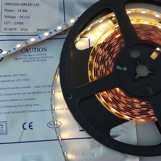 ไฟเส้น LED แสงเหลือง 12v 14.4w IP20 2700K Item LED SMD5050-60 LED