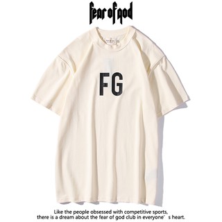 FEAR OF GOD ขนาดใหญ่ใหม่เสื้อยืดแฟชั่นตัวอักษรพิมพ์ผ้าฝ้ายหลวมแขนสั้นเสื้อยืดคู่สวมใส่