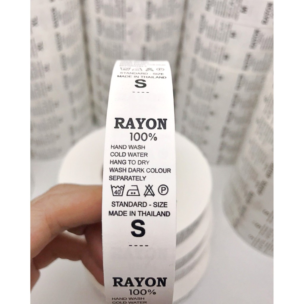 ป้ายไซส์RAYON100% S-XL ป้ายติดคอเสื้อ ป้ายบอกชนิดผ้า ป้ายไซส์