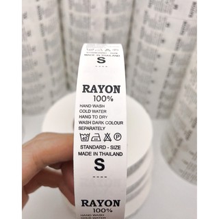 ป้ายไซส์RAYON100% S-XL  ป้ายติดคอเสื้อ  ป้ายบอกชนิดผ้า ป้ายไซส์