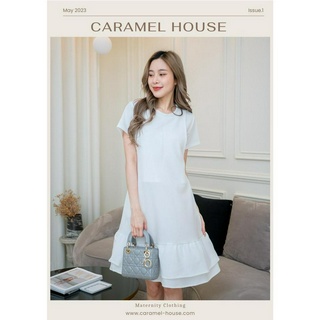 ชุดให้นม Caramel House รุ่น Double เดรสให้นมแบบแหวกข้าง ระบายชาย 2 ชั้น