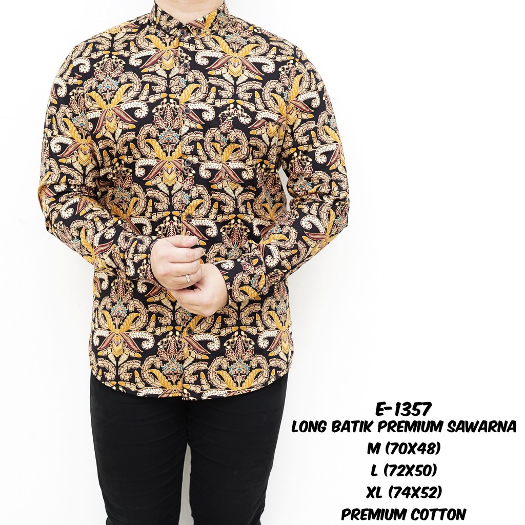 KEMEJA SANVANINA เสื้อเชิ้ตบาติกยาวสีดําสีเหลืองพรีเมี่ยม SAWANA E-1357