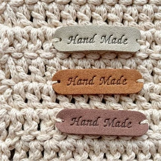 ( แพ็คละ 6 ชิ้น ) ป้าย Handmade/ป้าย Hand Made แนวนอน เลียนแบบหนังกลับ