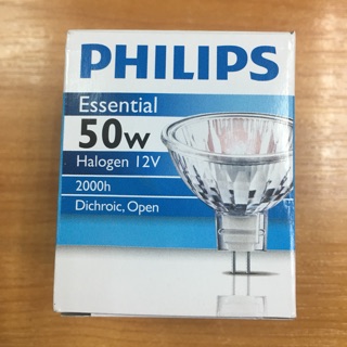 หลอดฮาโลเจน MR16  12โวลท์ 50วัตต์หน้าเปิด 36 องศา อายุการใช้งาน 2,000 ชม. ฟิลิปส์ Halogen GU5.3 12V50W Open philips