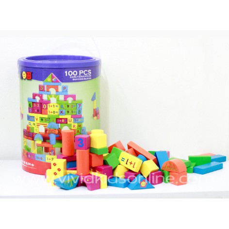 บล็อคไม้ ตัวต่อไม้ 100 ชิ้น  Early Education Buicding Block เหมาะสำหรับเด็กอายุ 1.6 ปีขึ้นไป