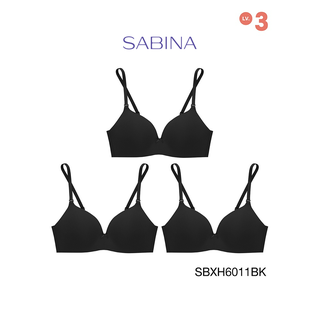 Sabina ซาบีน่า เสื้อชั้นใน Invisible Wire (Set 3 ชิ้น)(ไม่มีโครง) Seamless Fit รุ่น Soft Doomm  รหัส SBXH6011BK สีดำ