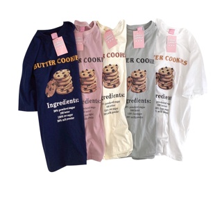 พร้อมส่ง ผ้าคอตตอน 🥞เสื้อยืดทรงโอเวอร์ไซต์ สกรีน COOKIE (S53)