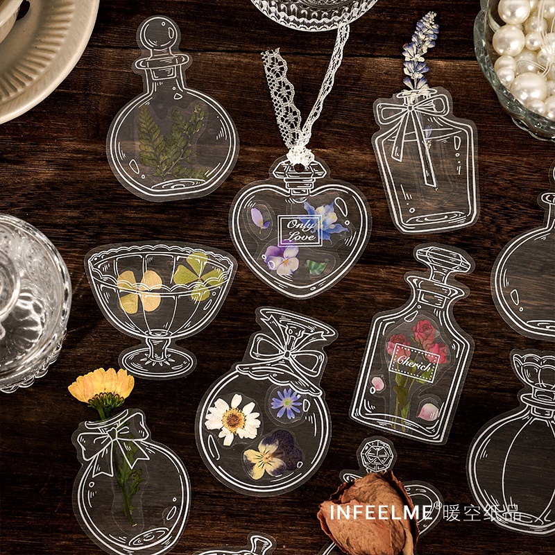 20 ชิ้นน่ารักใสขวดน้ําหอมสติกเกอร์ชุด PET ตกแต่งสติกเกอร์กันน้ําขวดสารพัน Diy สติกเกอร์สําหรับ Journ