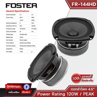 FOSTER ดอกลำโพง 4นิ้ว 60W FR-144HD เสียงคม ชัดเจน โครงปั้ม แม่เหล็ก ferrite ฟูลเรนจ์ ว้อย 25มม.