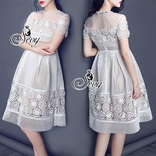 Sevy flonceshort sleeve hallow lace nimi dress.