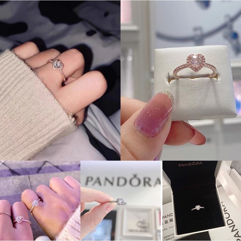 💕พร้อมส่ง ที่ไทย）Pandora S925 แหวนเงินสเตอร์ลิง รูปหัวใจ ประดับเพชร สีชมพู หรูหรา ของขวัญวันเกิด สําหรับเด็กผู้หญิง潘多拉戒指