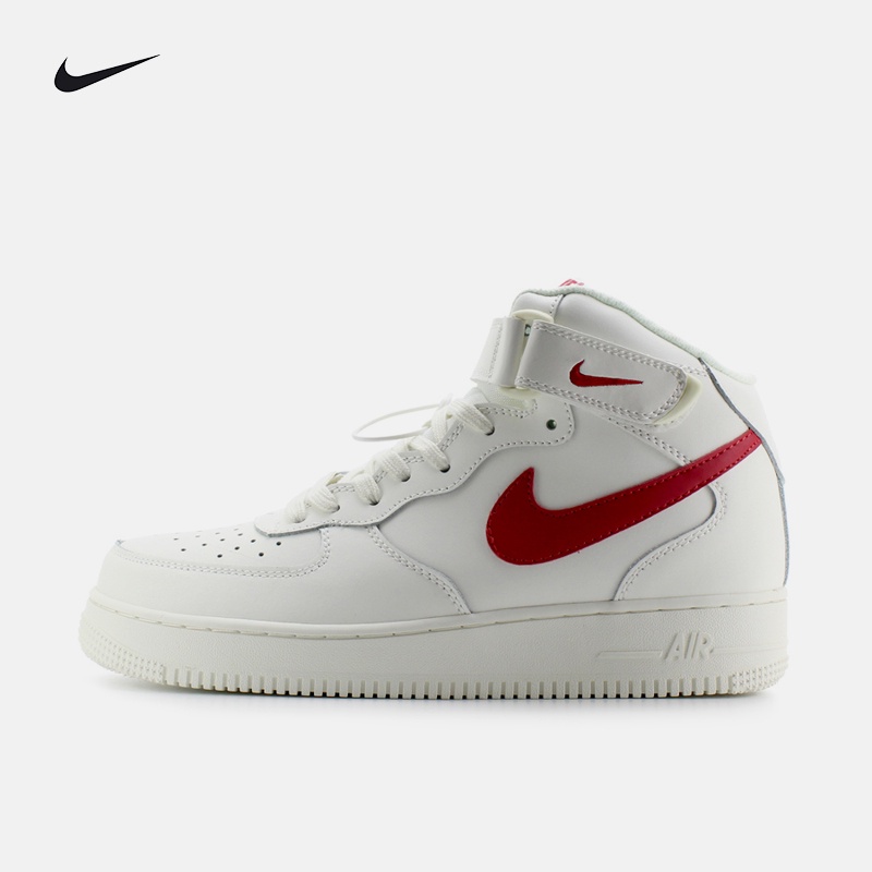 ของแท้Nikeรองเท้าผู้ชาย Nike รองเท้าผู้หญิงกองทัพอากาศหนึ่งAir Force 1รองเท้าลำลองเด็กโตสีขาวสีแดงสูง