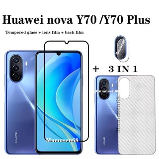 (3 In 1) ฟิล์มกระจกนิรภัยกันรอยหน้าจอ ฟิล์มกล้อง ฟิล์มด้านหลัง สําหรับ Huawei Nova Y70 Y70 Plus Y90 Y60 Huawei Nova 9SE Nova 8i 7 7SE 7i