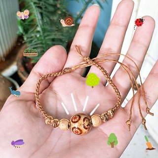 กำไลข้อมือลูกปัดไม้ handmade สีครีม สไตล์ฮิปปี้ วินเทจ