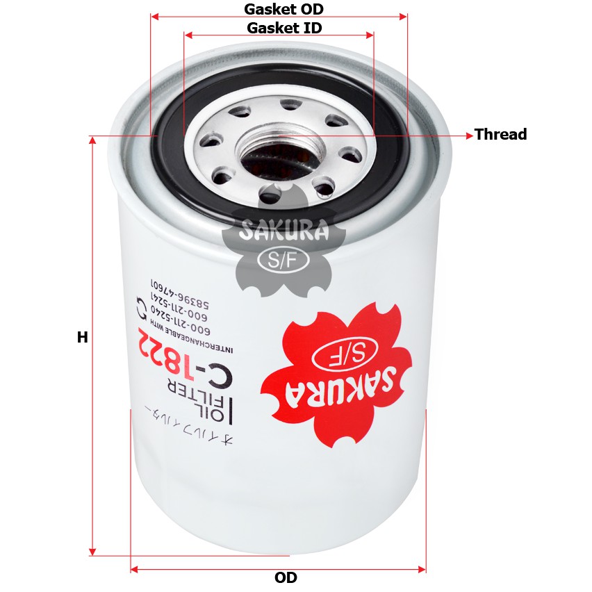 KOMATSU 6D95 กรองน้ํามันเครื่อง รหัส C-1822 / FJ-3015 ST10711 600-2111-5242600-211-5240 600-211-5241