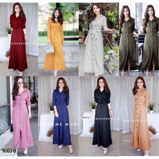 Maxi Dress แม็กซี่เดรสเชิ้ตแขนยาว สีพื้น