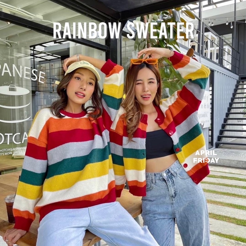 🌈 APRIL FRIDAY - RAINBOW SWEATER ♥️ เสื้อคลุมไหมพรมลายเรนโบว์ น่ารัก สไตลเกาหลี เสื้อสเวตเตอร์ เสื้อ