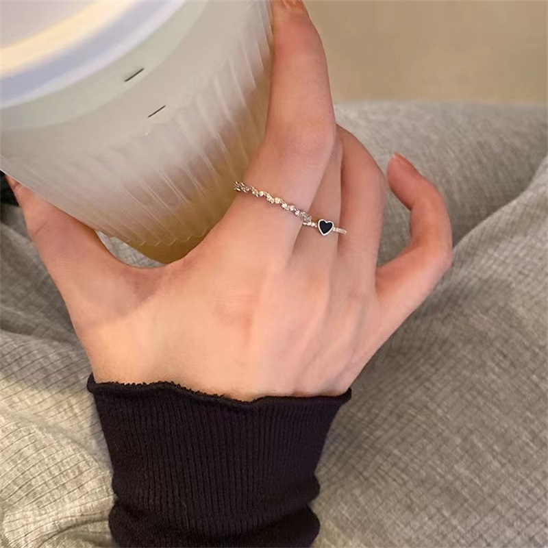 พร้อมส่ง ชุดเครื่องประดับ แหวนเพทาย สองชิ้น สีดํา สไตล์เกาหลี ญี่ปุ่น เรียบง่าย