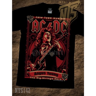 เสื้อยืดผ้าฝ้ายพรีเมี่ยม NTS 142 AC DC Angus Young  ROCK เสื้อยืด เสื้อวง เสื้อดำ สกรีนลายอย่างดี ผ้าหนา NTS T SHIRT S M