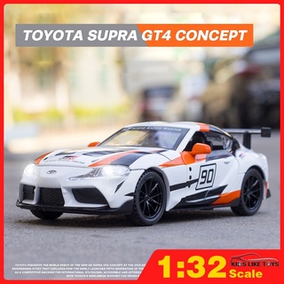 Klt โมเดลรถยนต์ของเล่น รถบรรทุกบังคับวิทยุ 1:32 Toyota Supra GT4 แบบโลหะผสม มีเสียง และไฟ สําหรับเด็ก