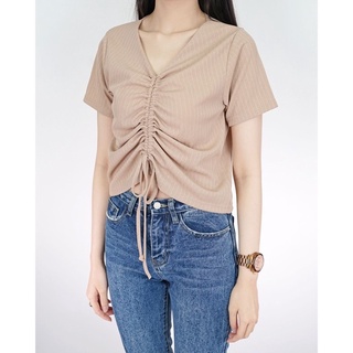 (Unused) SLYQ CARINA DRAWSTRING RIBBED TOP - สี Rosy brown